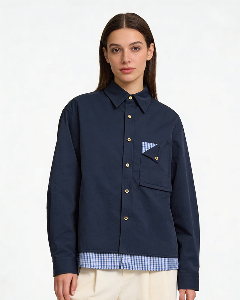 Faux two-piece long-sleeved shirt