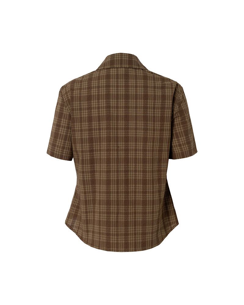 Plaid Short-Sleeve Shirt with Tie Details