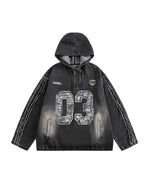 ヴィンテージプリントデニムフードジャケット