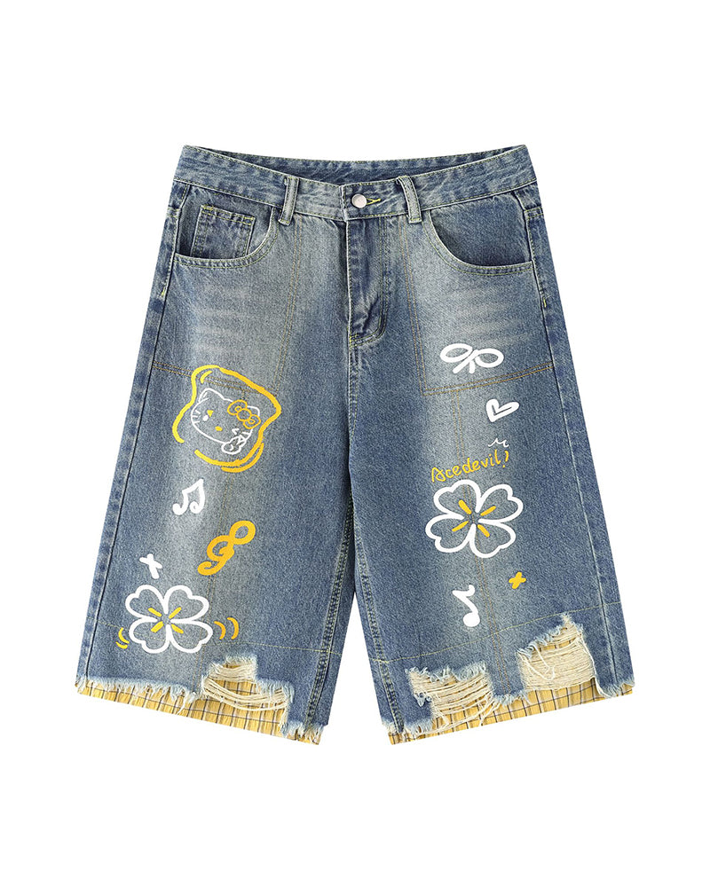 シンプルなデニムショートパンツ