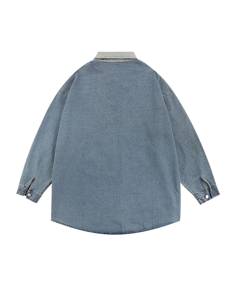 コントラストカラーデニムポロトップ