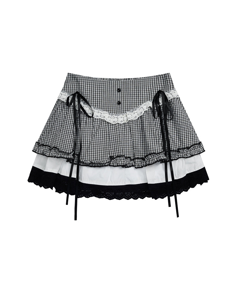 콘트라스트 컬러 플레드 스커트