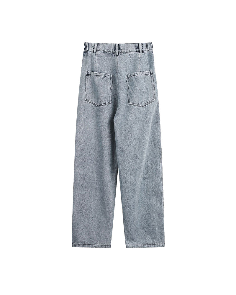 Simple and versatile striped denim trousers