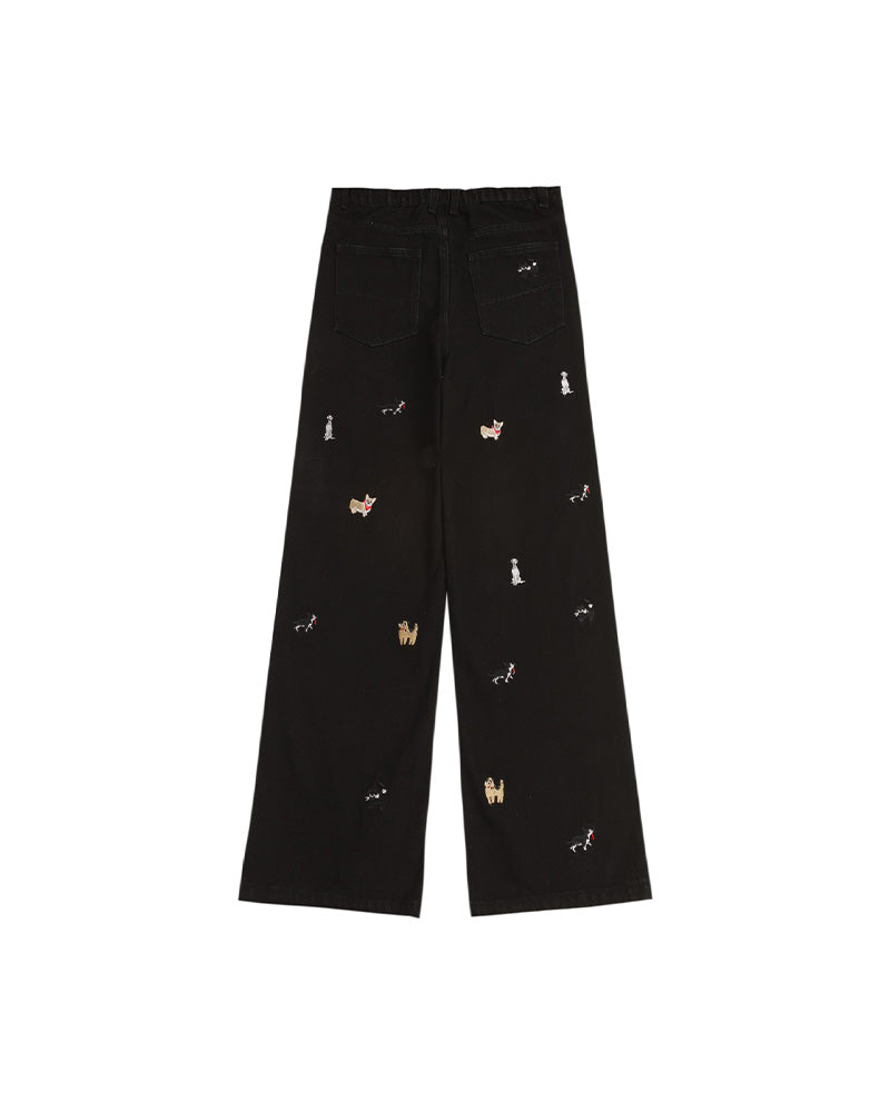 Washed distressed cartoon denim trousers