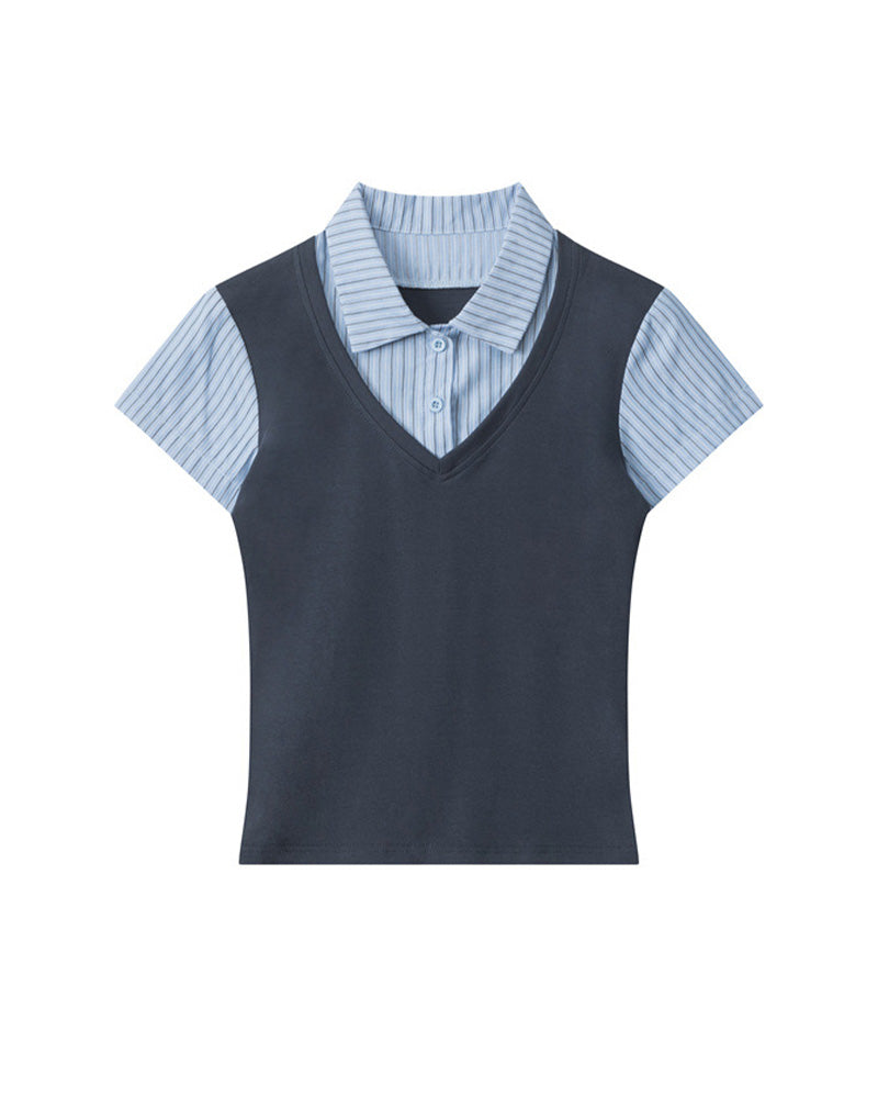 Fake two-piece short sleeves