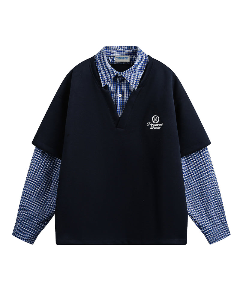 フェイクツーピース スプライス スウェットシャツ