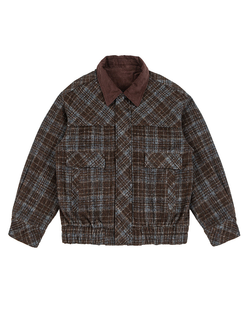 レトロなパッチワークチェック柄ワークジャケット