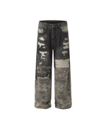 迷彩パッチワークストレートレッグパンツ