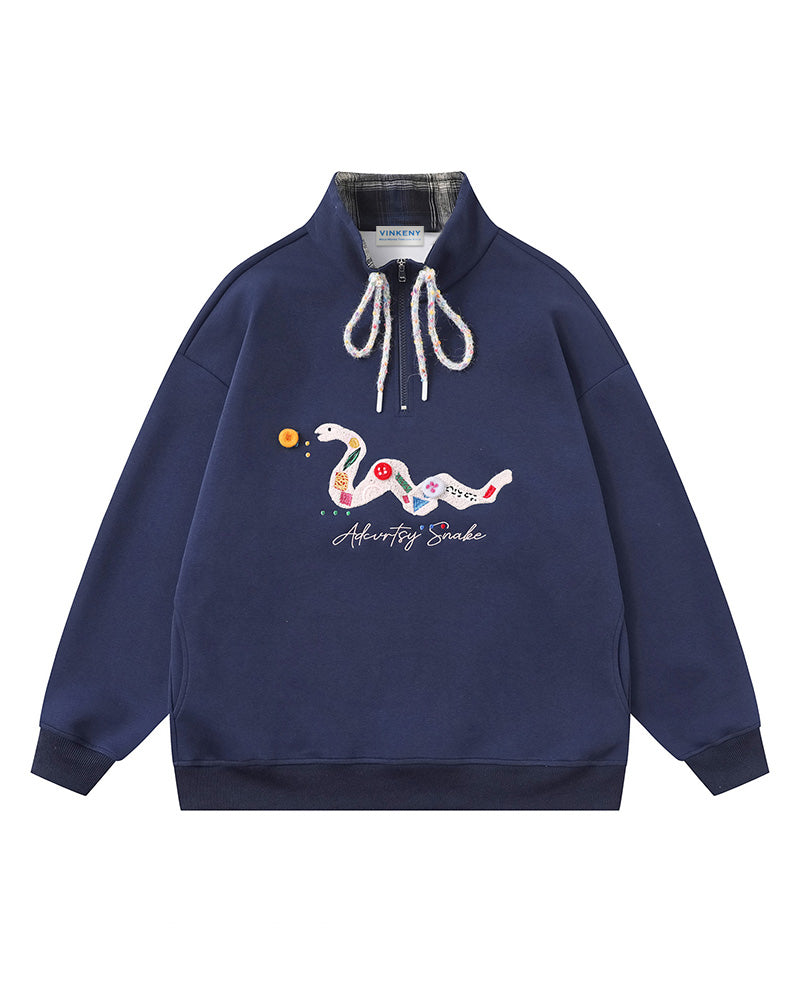 버튼 스탠드 칼라 스웨트셔츠