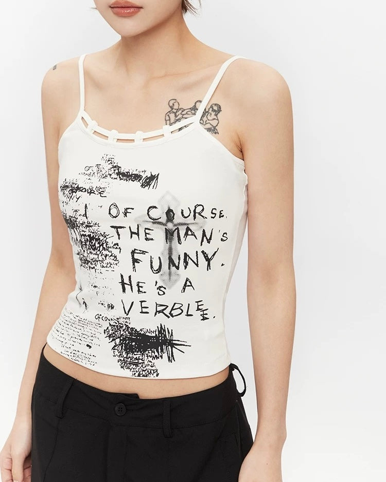 레터 프린트 슬림핏 서스펜더