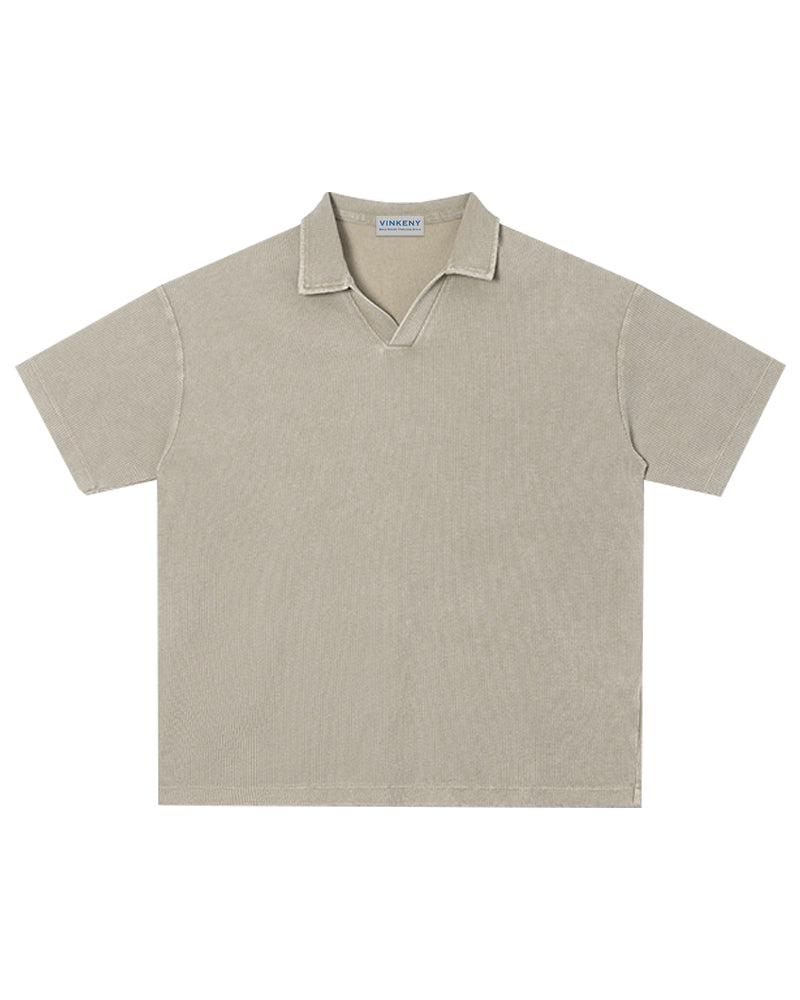 235g Distressed waffle-knit polo shirt