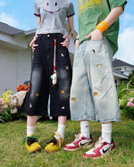 刺繍入りクロップドジーンズ