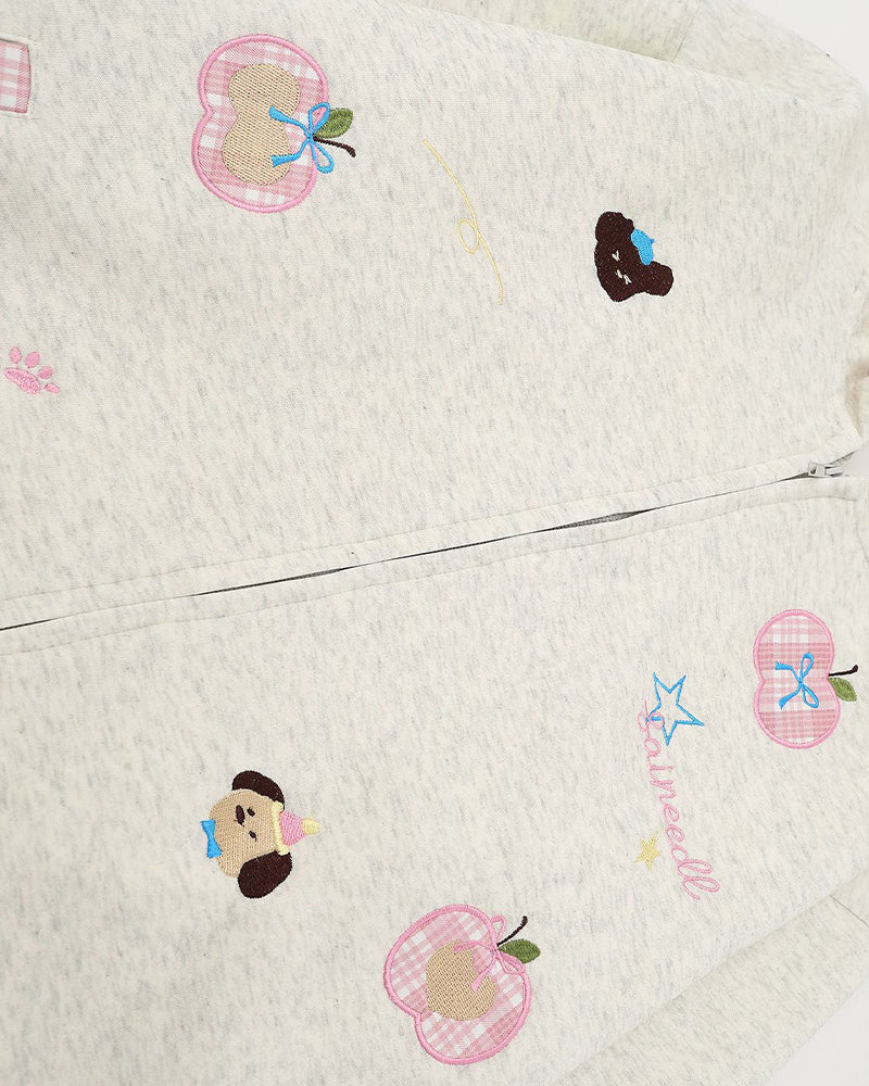 チェック刺繍フード付きスウェットシャツジャケット