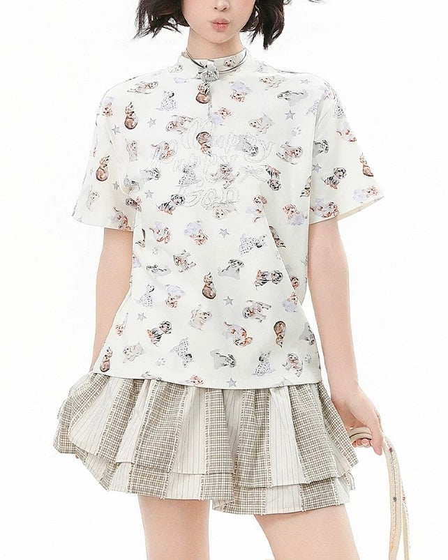 Cute cat and dog short sleeves