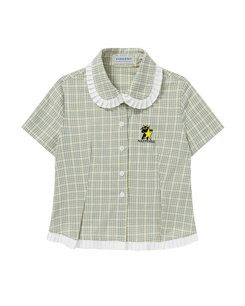 Plaid Lace Short-Sleeve Shirt