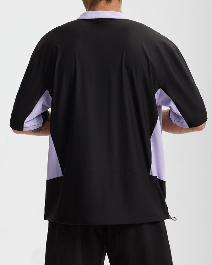 Small high collar contrast color short sleeves