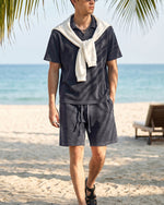235g Distressed waffle-knit polo shirt