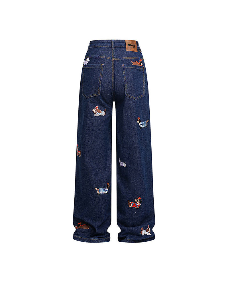 Fun embroidered denim trousers