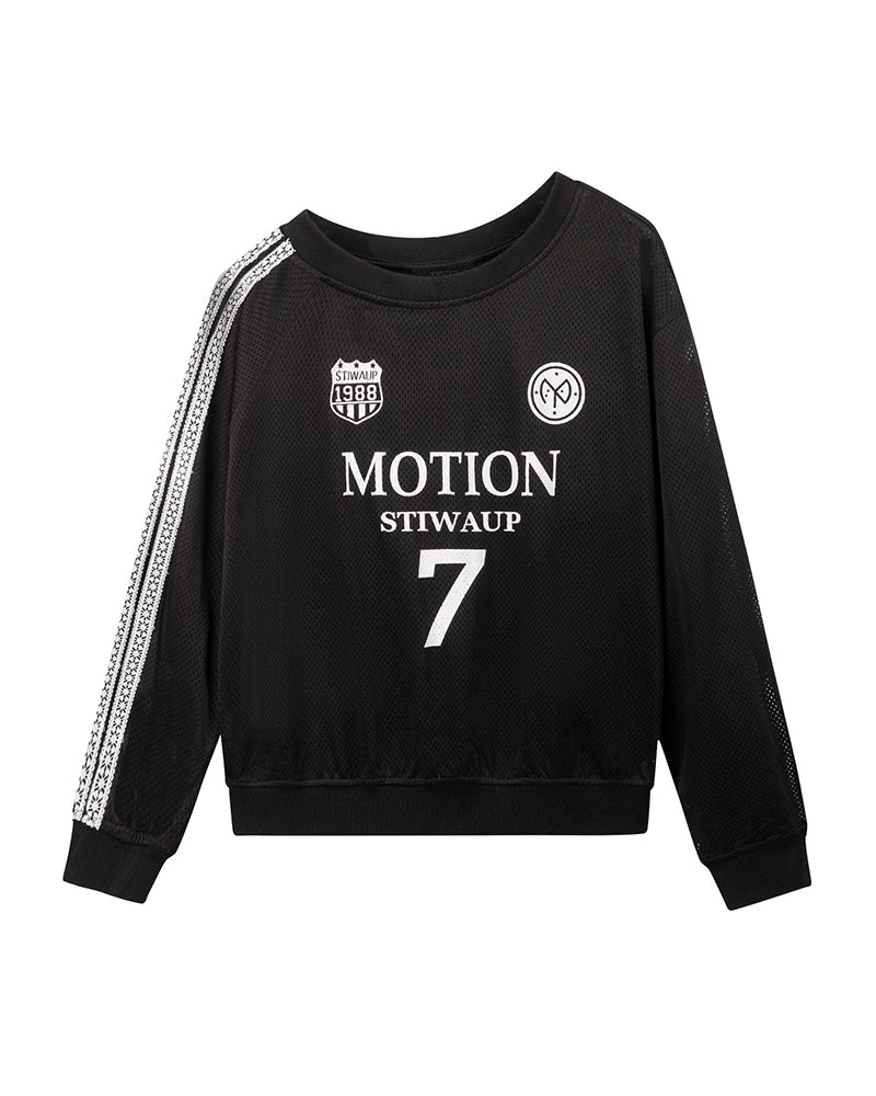 レトロなレタリングのオフショルダースウェットシャツ