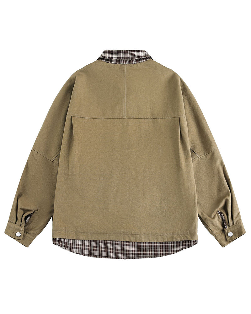 Plaid patchwork fake two-piece jacket