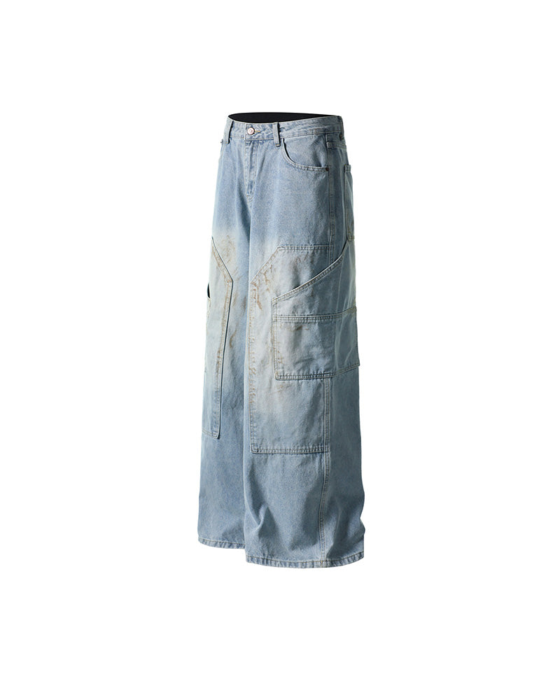 Distressed ripped denim trousers