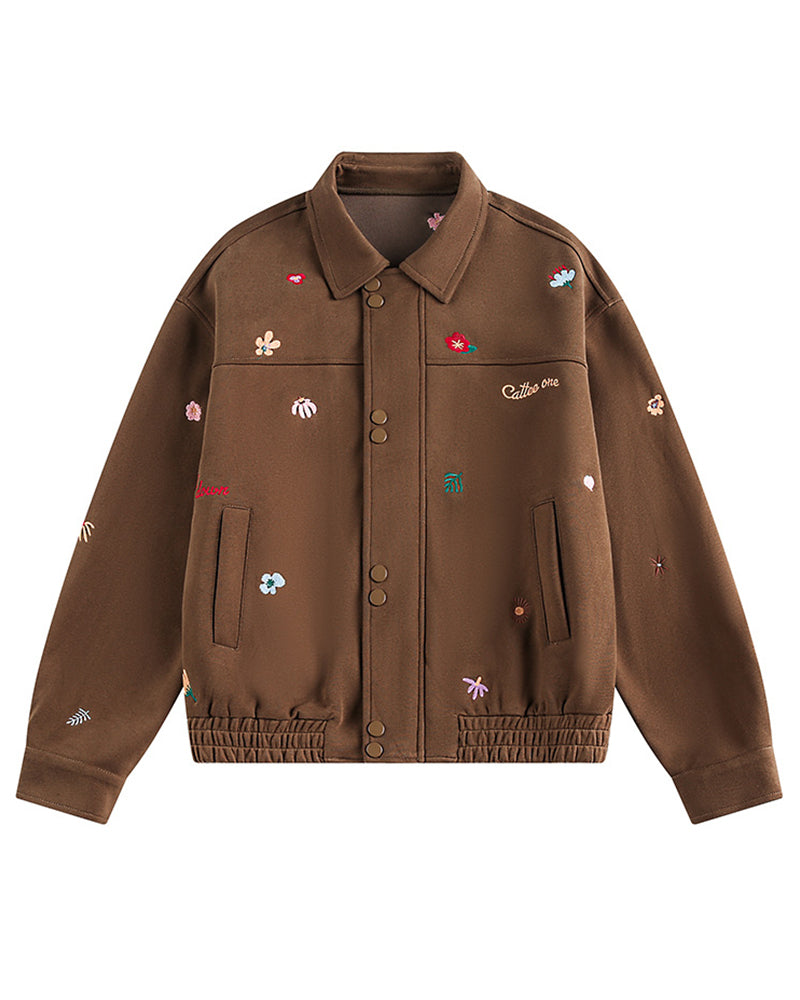 小花刺繍のベースボールジャケット