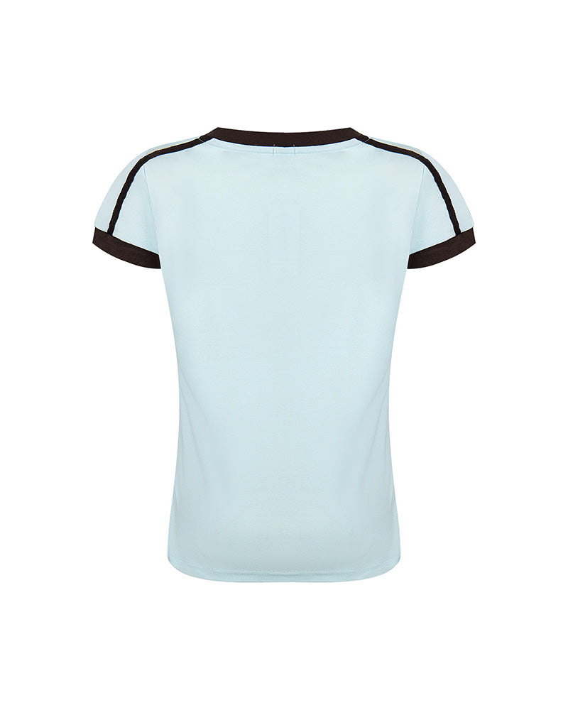 Retro contrast color stitching striped short sleeves