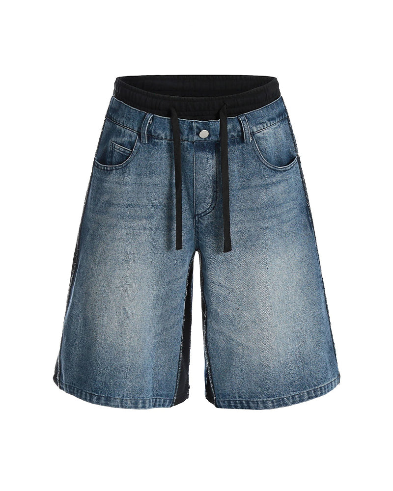 レトロでシンプルなウォッシュ加工のデニムショートパンツ