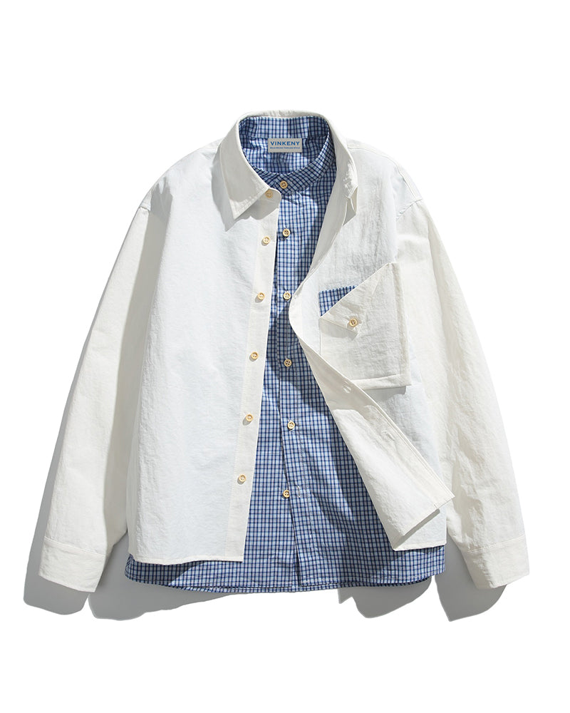 Faux two-piece long-sleeved shirt