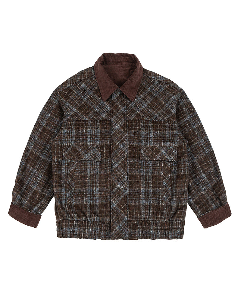 レトロなパッチワークチェック柄ワークジャケット