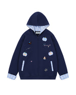 チェック刺繍フード付きスウェットシャツジャケット