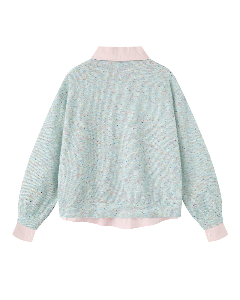 継ぎ合わせたフェイクツーピースラペルスウェットシャツ