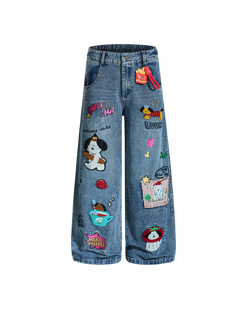 Cartoon washed straight jeans
