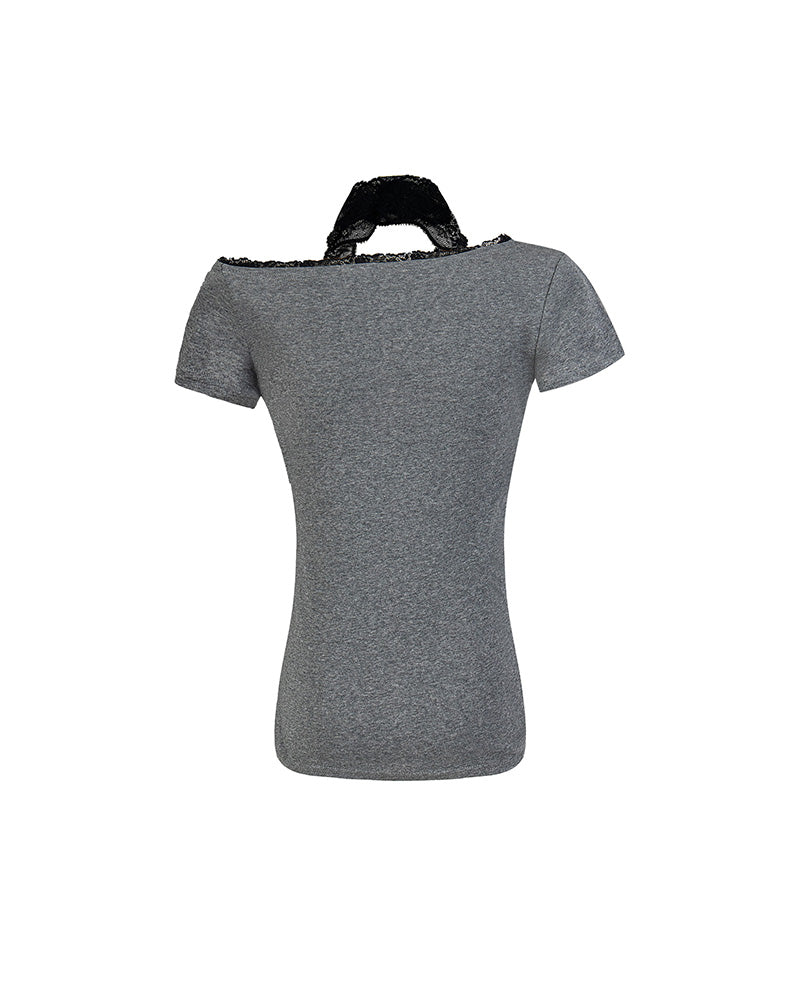 Lace halterneck short sleeves