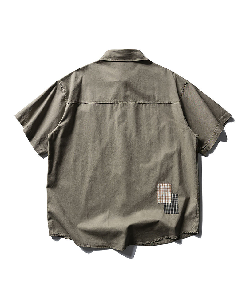 Color-block Plaid Short-sleeve Shirt