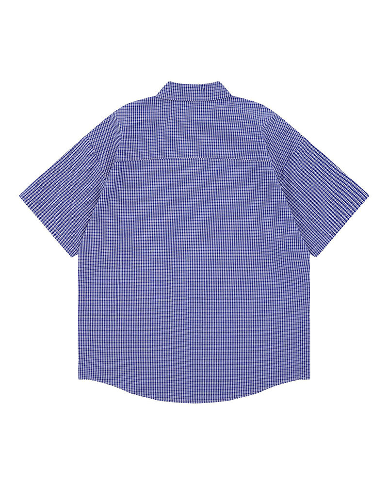 小花柄チェック柄半袖シャツ