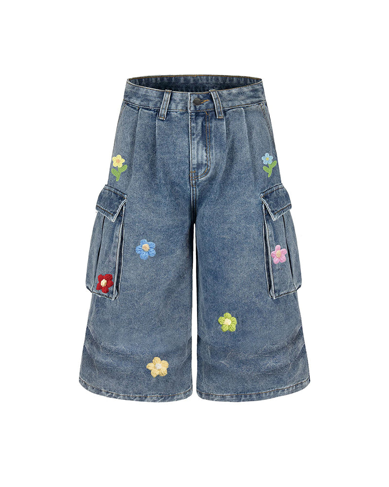 レトロシンプルデニムショートパンツ