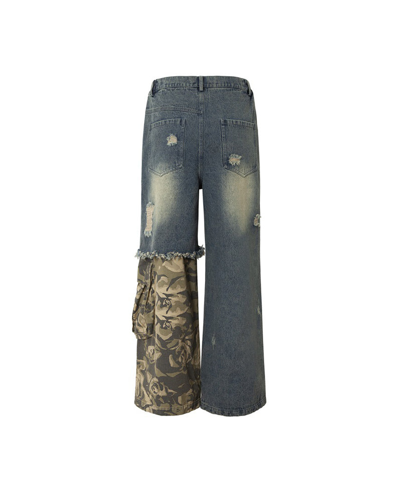 Camouflage patchwork jeans