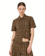 Plaid Short-Sleeve Shirt with Tie Details