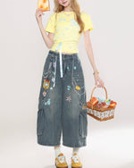 워시드 디스트레스드 크롭 데님 반바지