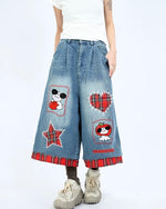 빈티지 플레드 크롭 데님 반바지