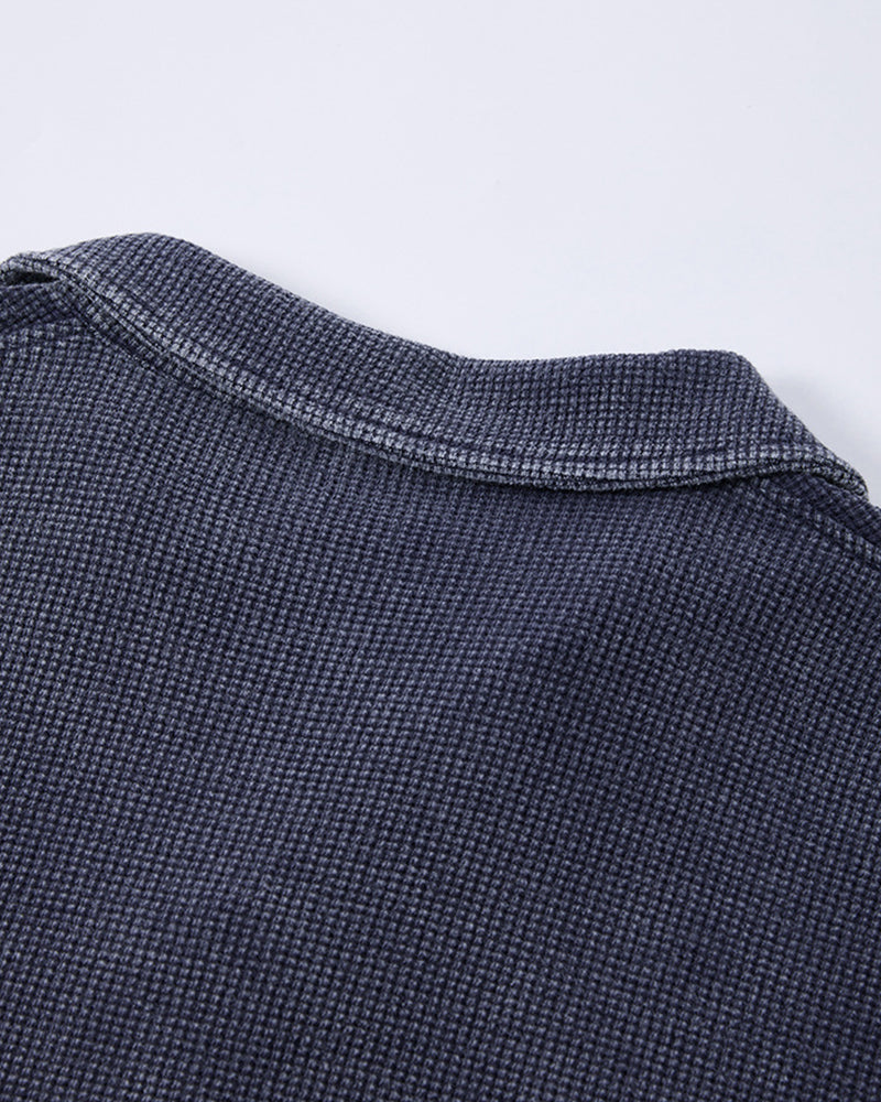 235g Distressed waffle-knit polo shirt