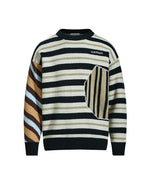 刺繍入りコントラストストライプセーター