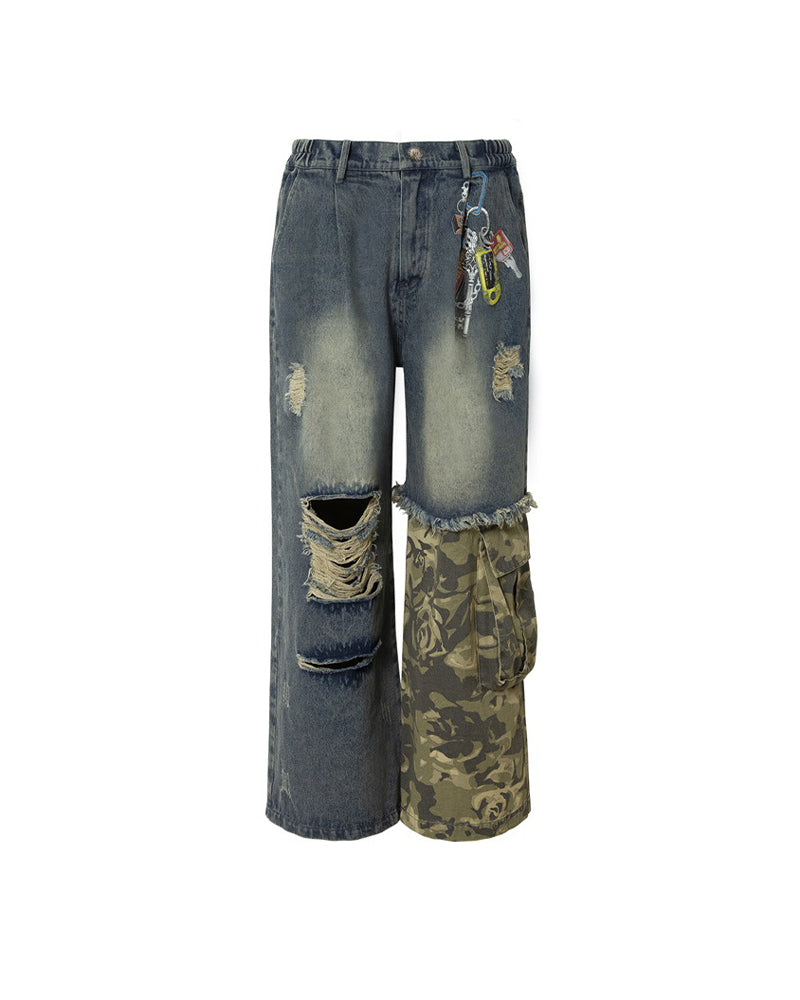 Camouflage patchwork jeans