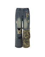 Camouflage patchwork jeans