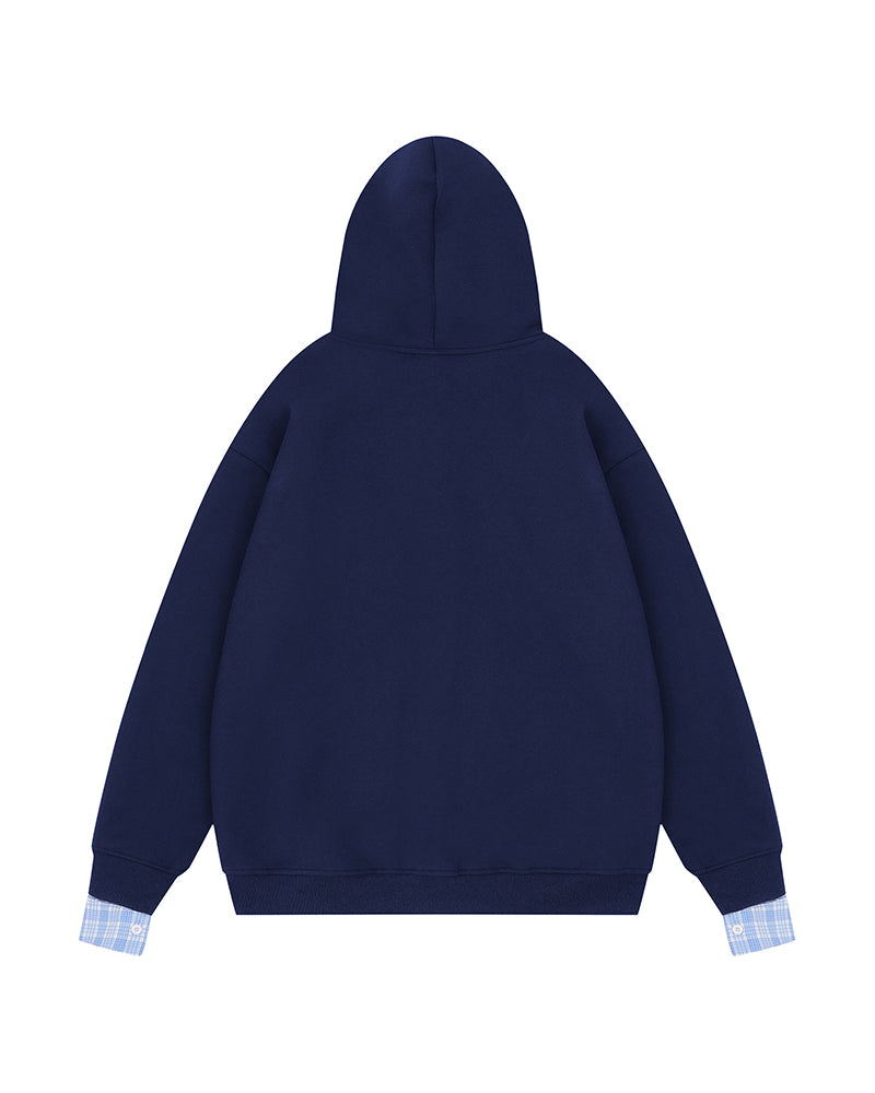 チェック刺繍フード付きスウェットシャツジャケット