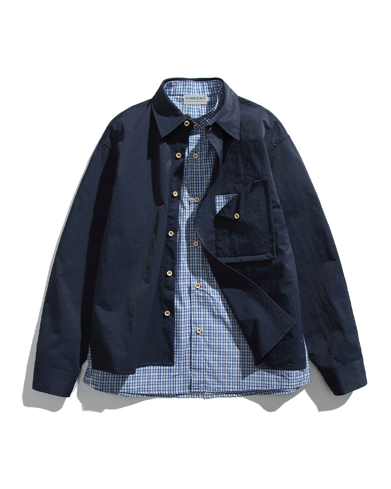 Faux two-piece long-sleeved shirt