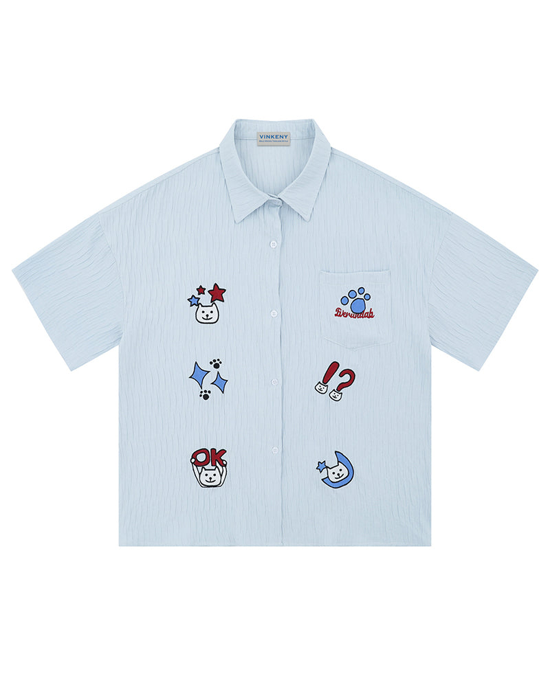 漫画の刺繍入り半袖シャツ