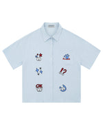 漫画の刺繍入り半袖シャツ