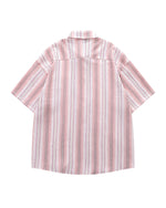 刺繍入りストライプ半袖シャツ